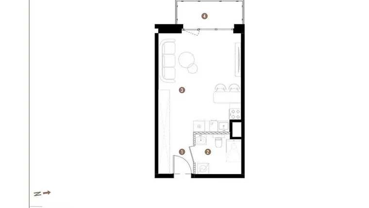 Rzut - Mieszkanie na sprzedaż 1 pokój o powierzchni 31,56 m² - numer D.05.09 w Osiedle Jankego