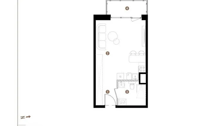 Rzut - Mieszkanie na sprzedaż 1 pokój o powierzchni 31,58 m² - numer D.02.14 w Osiedle Jankego