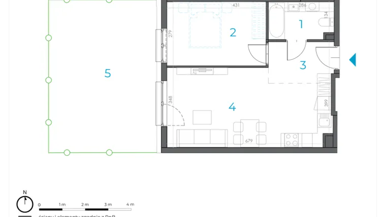 Rzut - Mieszkanie na sprzedaż 2 pokoje o powierzchni 44,16 m² - numer 1.M.06 w Incepti Gaj 2