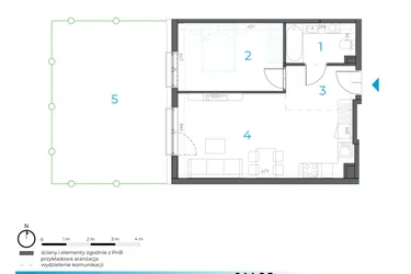 Rzut - Mieszkanie na sprzedaż 2 pokoje o powierzchni 44,16 m² - numer 1.M.06 w Incepti Gaj 2