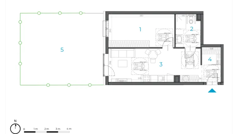Rzut - Mieszkanie na sprzedaż 2 pokoje o powierzchni 52,02 m² - numer 1.M.03 w Incepti Gaj 2