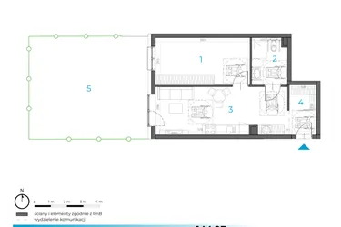 Rzut - Mieszkanie na sprzedaż 2 pokoje o powierzchni 52,02 m² - numer 1.M.03 w Incepti Gaj 2