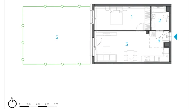 Rzut - Mieszkanie na sprzedaż 2 pokoje o powierzchni 46,74 m² - numer 1.M.04 w Incepti Gaj 2