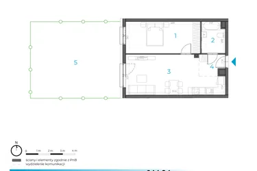 Rzut - Mieszkanie na sprzedaż 2 pokoje o powierzchni 46,74 m² - numer 1.M.04 w Incepti Gaj 2