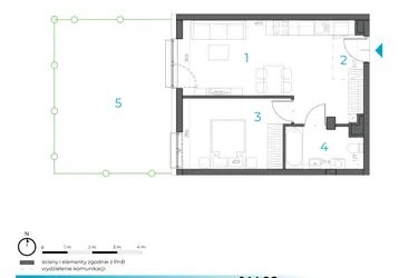 Rzut - Mieszkanie na sprzedaż 2 pokoje o powierzchni 41,46 m² - numer 1.M.08 w Incepti Gaj 2