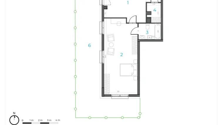 Rzut - Mieszkanie na sprzedaż 1 pokój o powierzchni 63,74 m² - numer 1.M.14 w Incepti Gaj 2