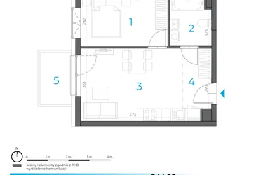 Rzut - Mieszkanie na sprzedaż 2 pokoje o powierzchni 35,88 m² - numer 2.M.02 w Incepti Gaj 2