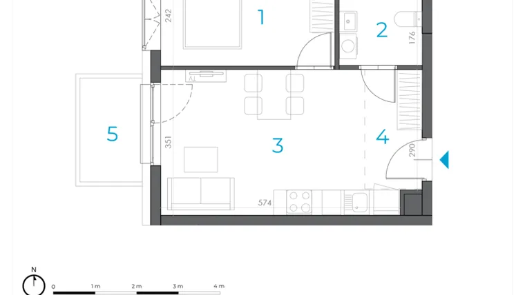 Rzut - Mieszkanie na sprzedaż 2 pokoje o powierzchni 35,88 m² - numer 2.M.02 w Incepti Gaj 2