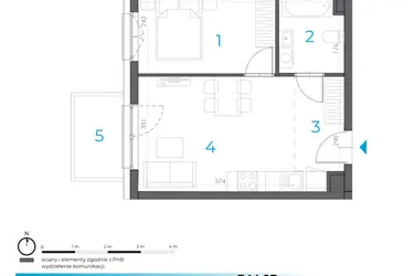 Rzut - Mieszkanie na sprzedaż 2 pokoje o powierzchni 35,89 m² - numer 3.M.03 w Incepti Gaj 2