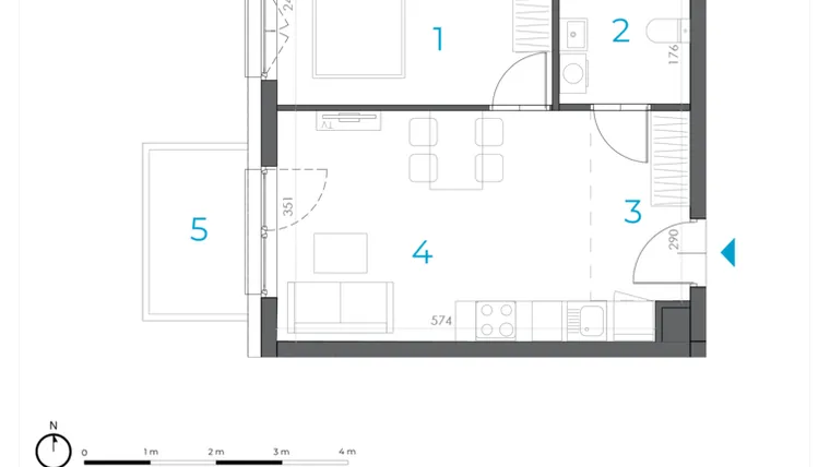 Rzut - Mieszkanie na sprzedaż 2 pokoje o powierzchni 35,89 m² - numer 3.M.03 w Incepti Gaj 2