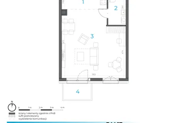 Rzut - Mieszkanie na sprzedaż 2 pokoje o powierzchni 46,78 m² - numer 3.M.17 w Incepti Gaj 2
