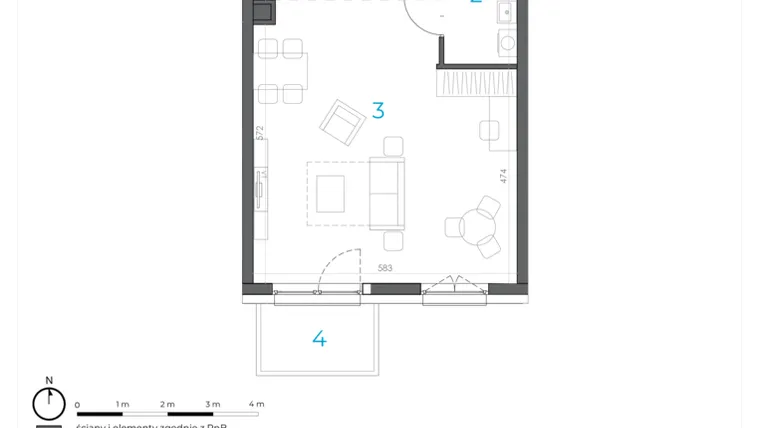 Rzut - Mieszkanie na sprzedaż 2 pokoje o powierzchni 46,78 m² - numer 3.M.17 w Incepti Gaj 2