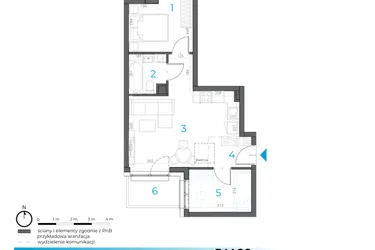 Rzut - Mieszkanie na sprzedaż 2 pokoje o powierzchni 45,26 m² - numer 3.M.26 w Incepti Gaj 2
