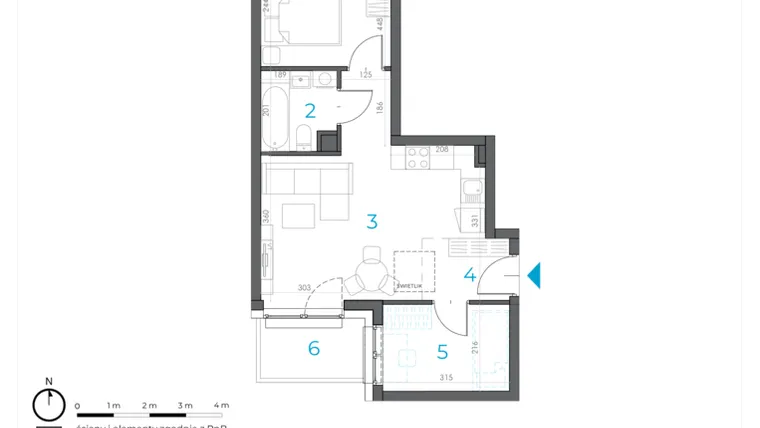 Rzut - Mieszkanie na sprzedaż 2 pokoje o powierzchni 45,26 m² - numer 3.M.26 w Incepti Gaj 2