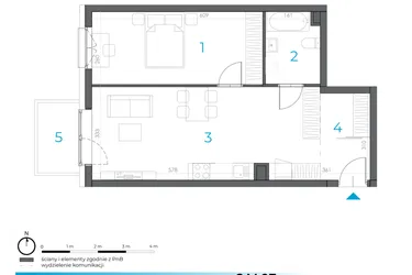 Rzut - Mieszkanie na sprzedaż 2 pokoje o powierzchni 52,44 m² - numer 2.M.07 w Incepti Gaj 2