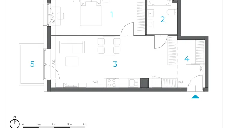 Rzut - Mieszkanie na sprzedaż 2 pokoje o powierzchni 52,44 m² - numer 2.M.07 w Incepti Gaj 2