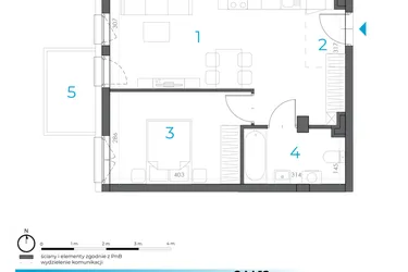 Rzut - Mieszkanie na sprzedaż 2 pokoje o powierzchni 41,71 m² - numer 2.M.12 w Incepti Gaj 2