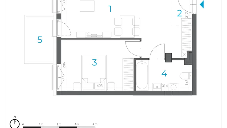 Rzut - Mieszkanie na sprzedaż 2 pokoje o powierzchni 41,71 m² - numer 2.M.12 w Incepti Gaj 2