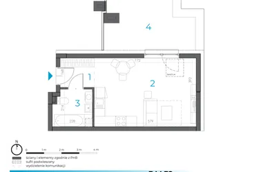 Rzut - Mieszkanie na sprzedaż 1 pokój o powierzchni 30,34 m² - numer 3.M.32 w Incepti Gaj 2