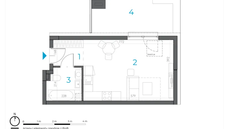 Rzut - Mieszkanie na sprzedaż 1 pokój o powierzchni 30,34 m² - numer 3.M.32 w Incepti Gaj 2