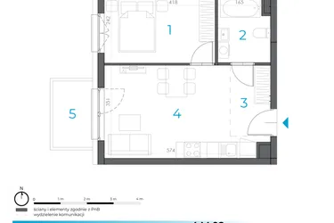 Rzut - Mieszkanie na sprzedaż 2 pokoje o powierzchni 35,94 m² - numer 4.M.02 w Incepti Gaj 2