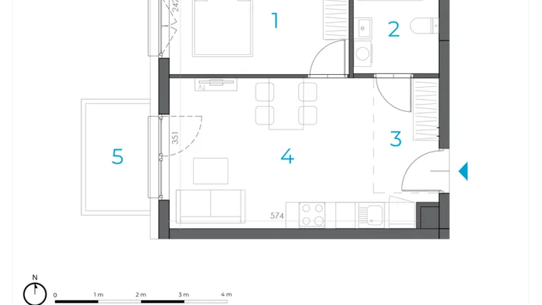 Rzut - Mieszkanie na sprzedaż 2 pokoje o powierzchni 35,94 m² - numer 4.M.02 w Incepti Gaj 2