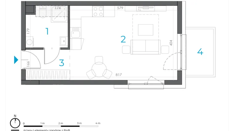 Rzut - Mieszkanie na sprzedaż 1 pokój o powierzchni 31,94 m² - numer 3.M.31 w Incepti Gaj 2