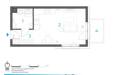 Rzut - Mieszkanie na sprzedaż 1 pokój o powierzchni 31,94 m² - numer 3.M.31 w Incepti Gaj 2