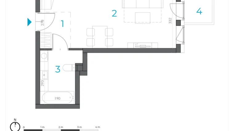 Rzut - Mieszkanie na sprzedaż 1 pokój o powierzchni 29,5 m² - numer 2.M.15 w Incepti Gaj 2
