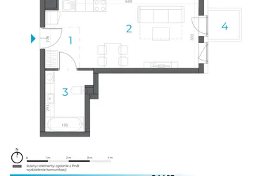 Rzut - Mieszkanie na sprzedaż 1 pokój o powierzchni 29,5 m² - numer 2.M.15 w Incepti Gaj 2