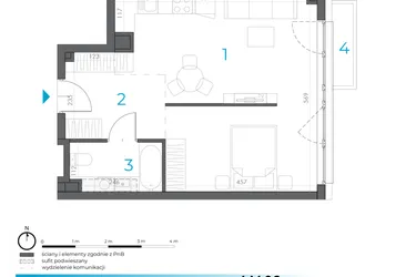 Rzut - Mieszkanie na sprzedaż 1 pokój o powierzchni 41,21 m² - numer 4.M.06 w Incepti Gaj 2