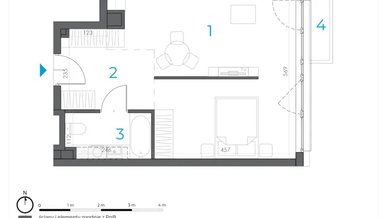 Rzut - Mieszkanie na sprzedaż 1 pokój o powierzchni 41,21 m² - numer 4.M.06 w Incepti Gaj 2