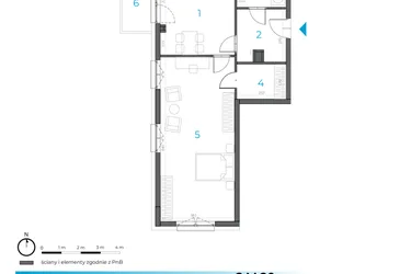Rzut - Mieszkanie na sprzedaż 1 pokój o powierzchni 63,57 m² - numer 2.M.20 w Incepti Gaj 2
