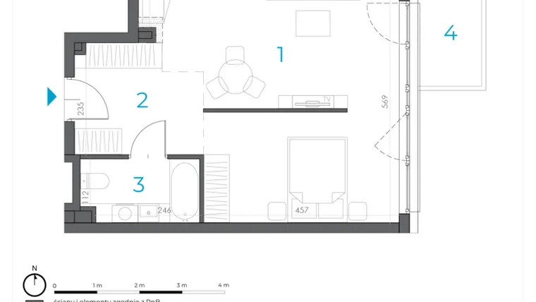 Rzut - Mieszkanie na sprzedaż 1 pokój o powierzchni 41,4 m² - numer 3.M.07 w Incepti Gaj 2