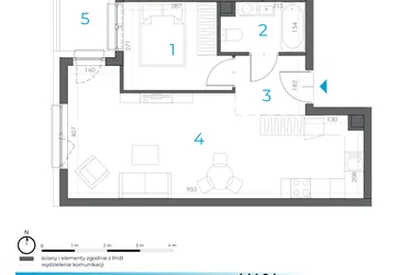 Rzut - Mieszkanie na sprzedaż 2 pokoje o powierzchni 43,15 m² - numer 4.M.04 w Incepti Gaj 2