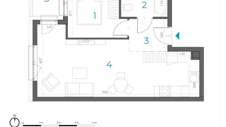 Rzut - Mieszkanie na sprzedaż 2 pokoje o powierzchni 43,15 m² - numer 4.M.04 w Incepti Gaj 2