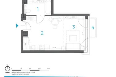 Rzut - Mieszkanie na sprzedaż 1 pokój o powierzchni 29,69 m² - numer 4.M.07 w Incepti Gaj 2