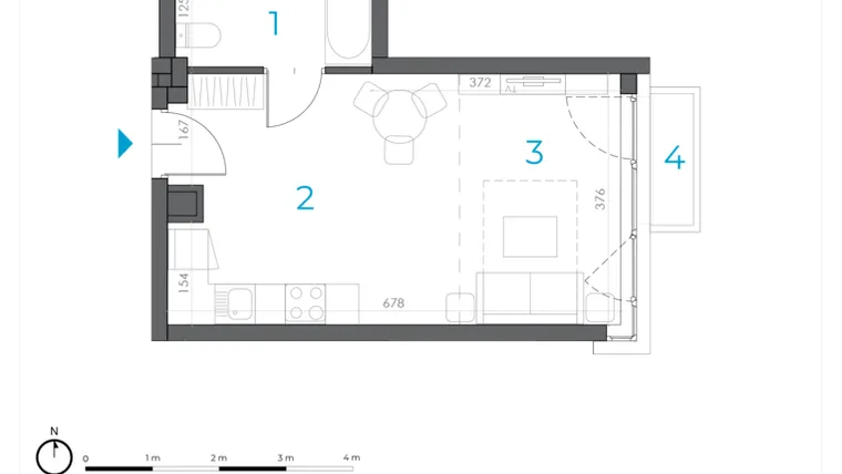 Rzut - Mieszkanie na sprzedaż 1 pokój o powierzchni 29,69 m² - numer 4.M.07 w Incepti Gaj 2