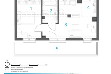 Rzut - Mieszkanie na sprzedaż 2 pokoje o powierzchni 38,97 m² - numer 4.M.15 w Incepti Gaj 2