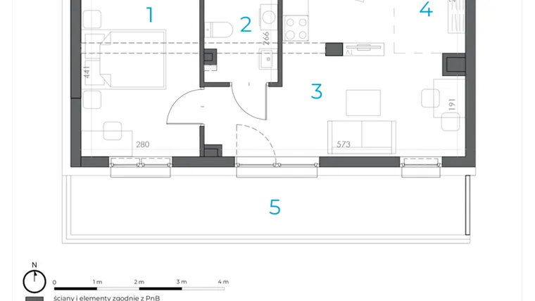 Rzut - Mieszkanie na sprzedaż 2 pokoje o powierzchni 38,97 m² - numer 4.M.15 w Incepti Gaj 2
