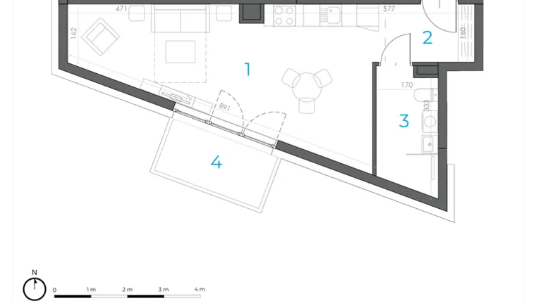 Rzut - Mieszkanie na sprzedaż 1 pokój o powierzchni 35,52 m² - numer 7.M.03 w Incepti Gaj 2
