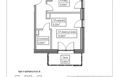 Rzut - Mieszkanie na sprzedaż 2 pokoje o powierzchni 34,71 m² - numer 22 w Działkowa 68