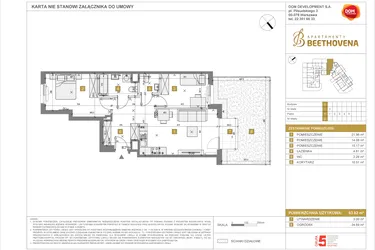 Rzut - Mieszkanie na sprzedaż 1 pokój o powierzchni 63,82 m² - numer D2 w Apartamenty Beethovena etap 2 - apartamenty inwestycyjne