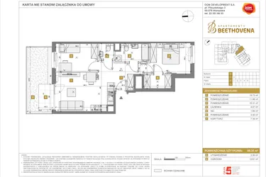 Rzut - Mieszkanie na sprzedaż 1 pokój o powierzchni 59,35 m² - numer D1 w Apartamenty Beethovena etap 2 - apartamenty inwestycyjne