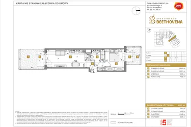 Rzut - Mieszkanie na sprzedaż 1 pokój o powierzchni 38,95 m² - numer D20 w Apartamenty Beethovena etap 2 - apartamenty inwestycyjne