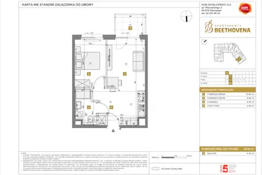 Rzut - Mieszkanie na sprzedaż 1 pokój o powierzchni 36,56 m² - numer D22 w Apartamenty Beethovena etap 2 - apartamenty inwestycyjne