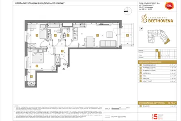Rzut - Mieszkanie na sprzedaż 1 pokój o powierzchni 59,79 m² - numer D21 w Apartamenty Beethovena etap 2 - apartamenty inwestycyjne