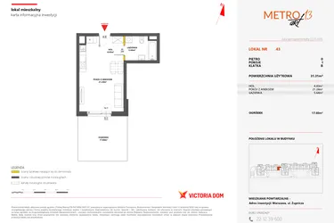 Rzut - Mieszkanie na sprzedaż 1 pokój o powierzchni 31,36 m² - numer 43 w Metro Art 13