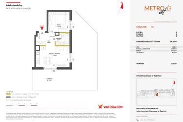 Rzut - Mieszkanie na sprzedaż 2 pokoje o powierzchni 39,47 m² - numer 46 w Metro Art 13