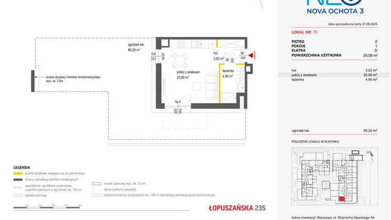 Rzut - Mieszkanie na sprzedaż 1 pokój o powierzchni 29,09 m² - numer 75 w Neo Nova Ochota 3
